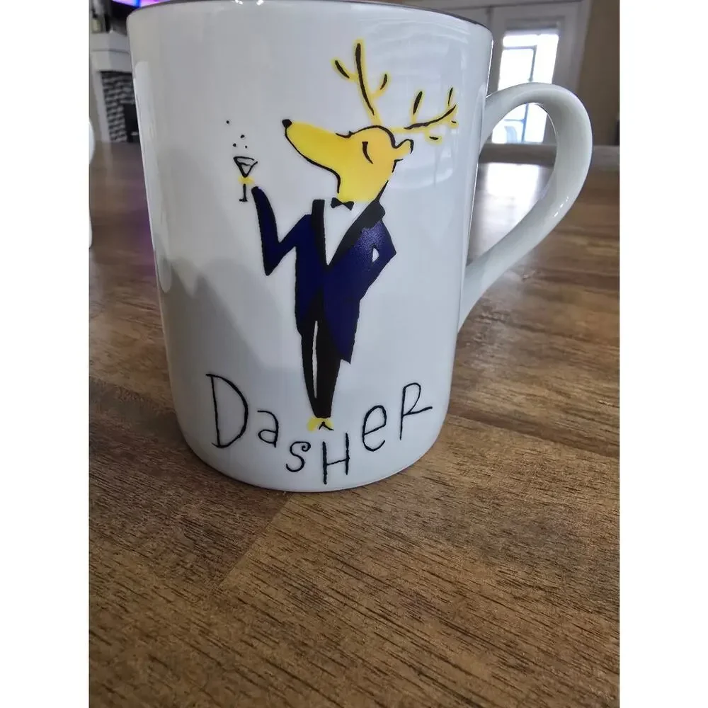 Pottery Barn Reindeer Mug White Christmas Holiday Coffee Cup NEW